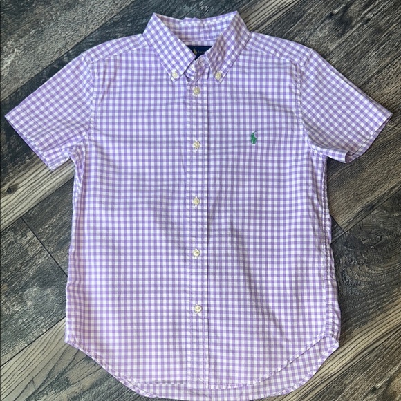 Ralph Lauren Polo Purple Checkered Gingham Boy’s Shirt Size 7 Spring Summer - Picture 2 of 5